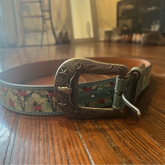 Ariat Crusier Skull belt blue pink removable buckle large - Picture 9 of 9